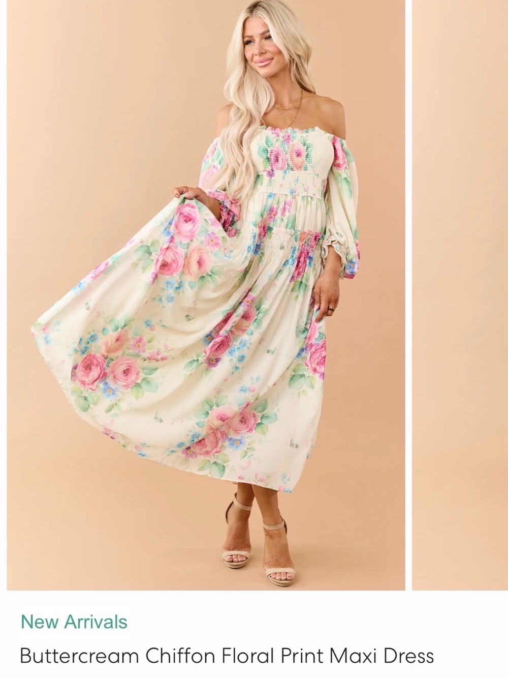 Buttercream Chiffon Floral Print Maxi Dress - Buttercream/Pink